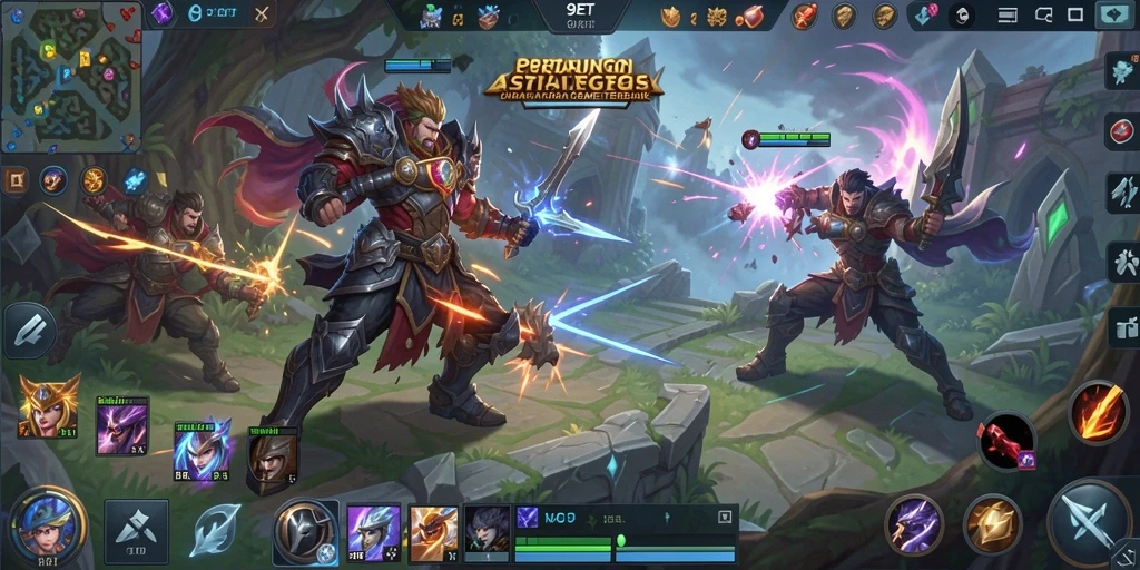 Tampilan mendebarkan gameplay MOBA dalam 9ET dengan pertarungan tim yang intens.
