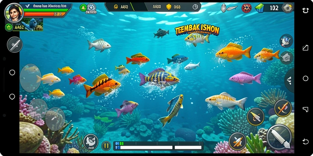 Screenshot gameplay Tembak Ikan yang seru dari AA62, menunjukkan aksi menembak ikan.