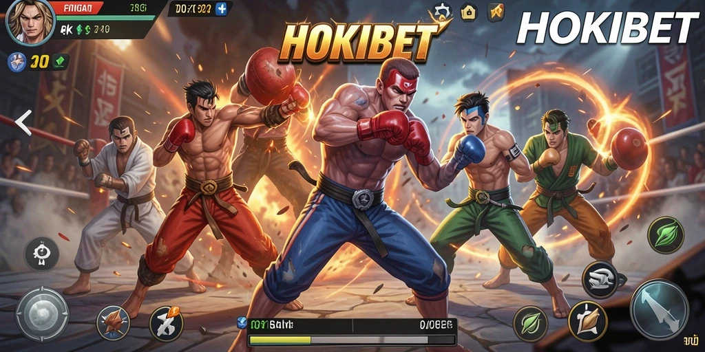 Gameplay seru HOKIBET dengan pertarungan mendebarkan antara karakter.
