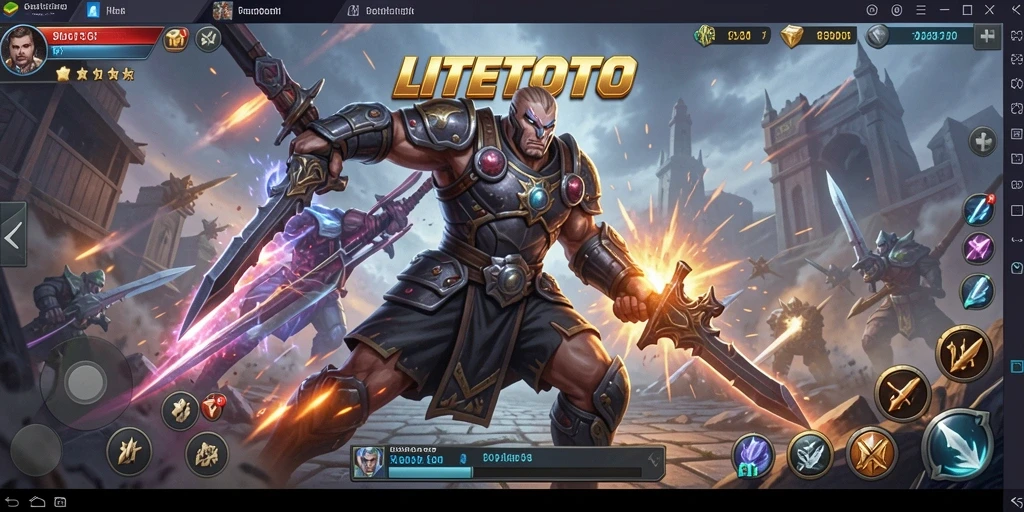 Screenshot gameplay LITETOTO dengan pertempuran epik.