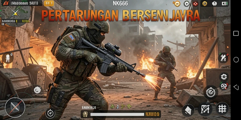 Screenshot menunjukkan aksi menembak mendebarkan di NK666.