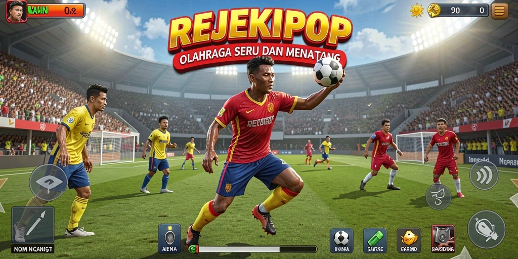 Tampilan gameplay seru dari REJEKIPOP dengan berbagai mode olahraga.